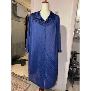 Vintage Vanity Fair gown sz lg collar half sleeve nylon deep blue